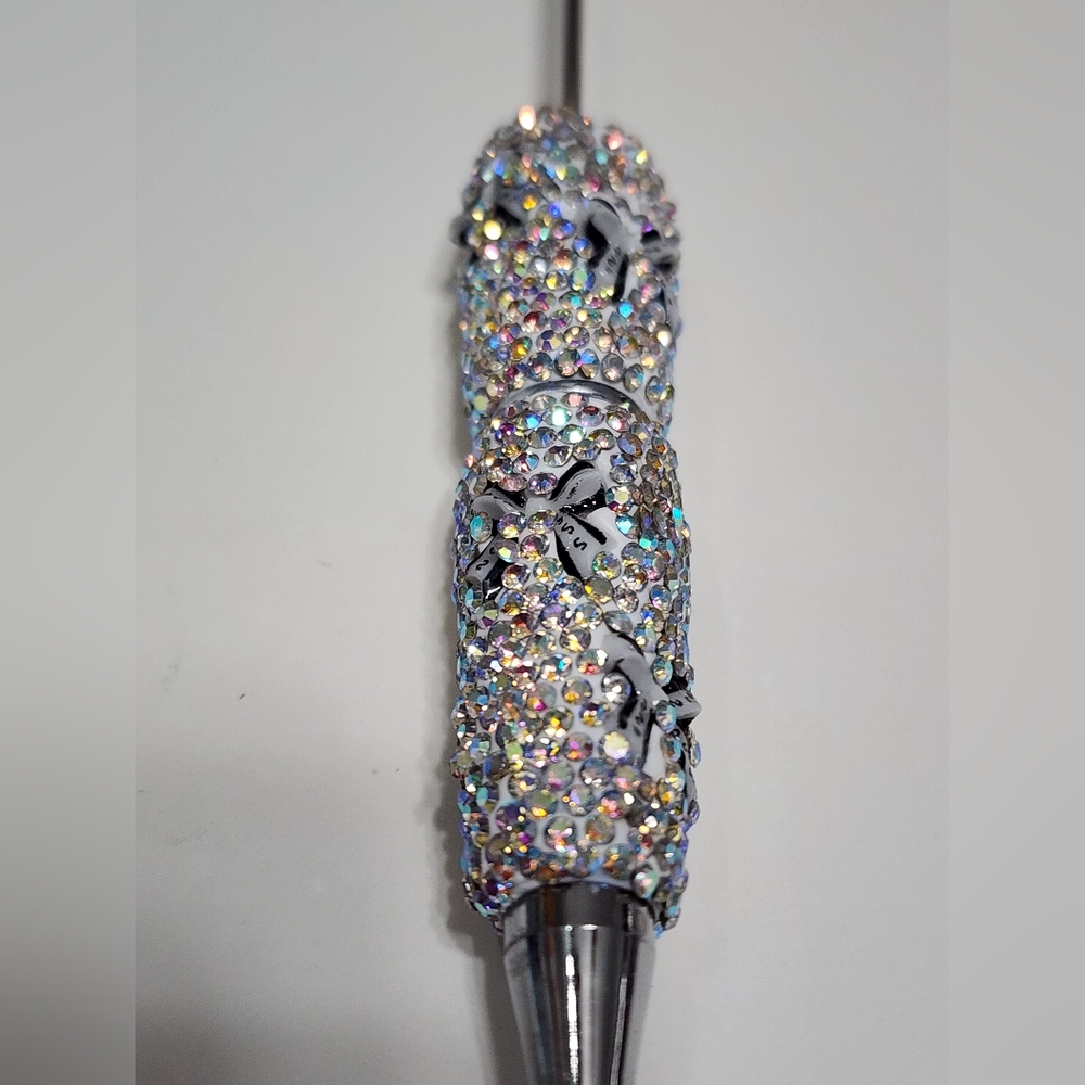 Rhinestone Beadable Pen Silver with Bows Black White Beaded Pen Crafts DIY Bead